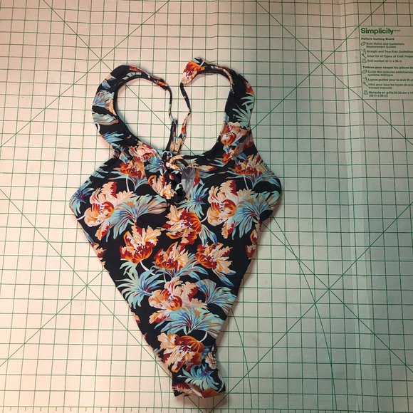 womens hawaiian flower floral bathing suit size large orange - Picture 1 of 3